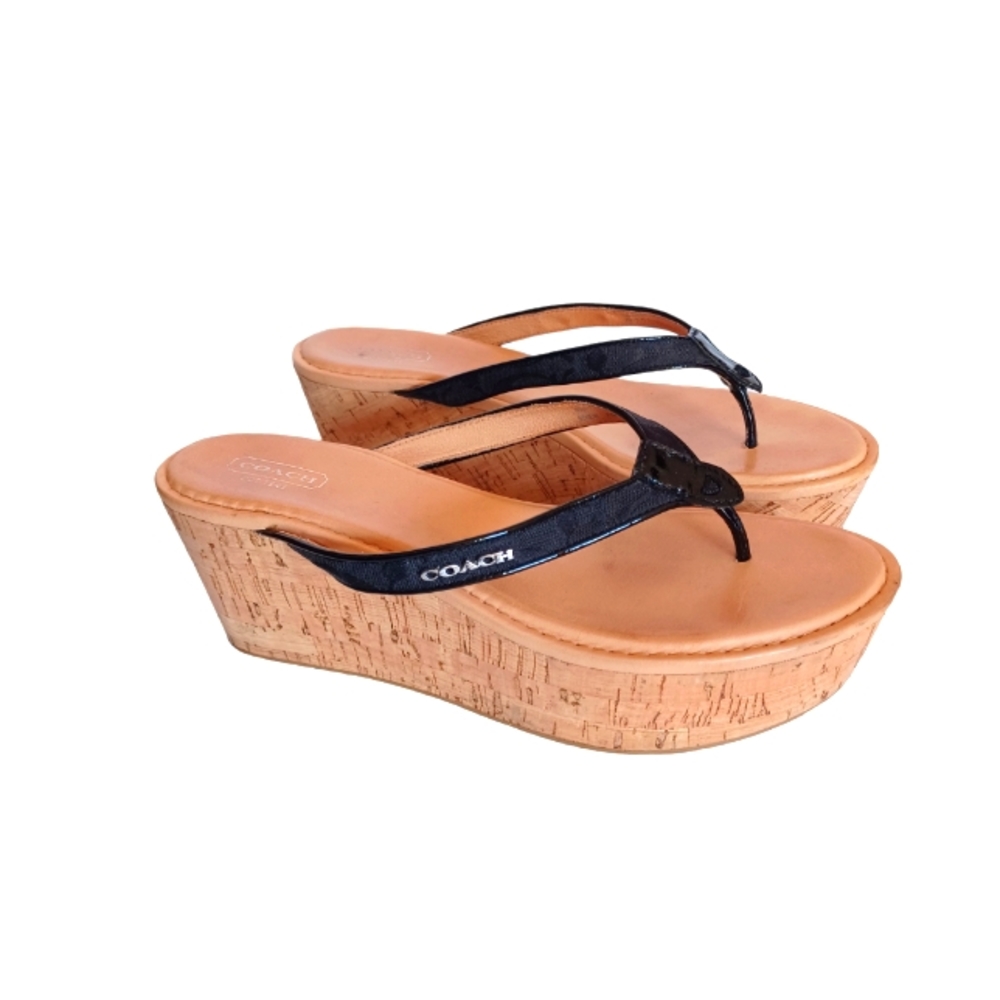 Coach Black Platform Sandals Cork Wedge